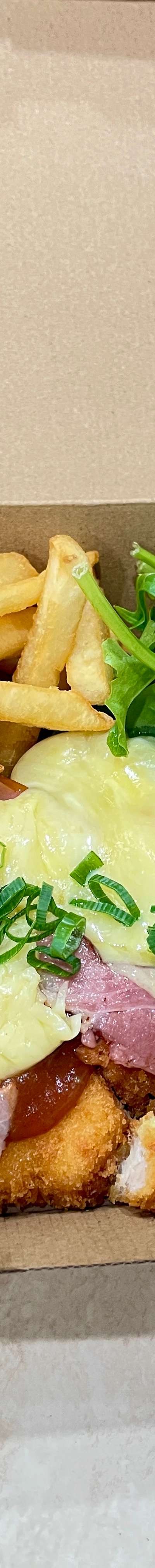 Chicken Parmigiana with salad & chips